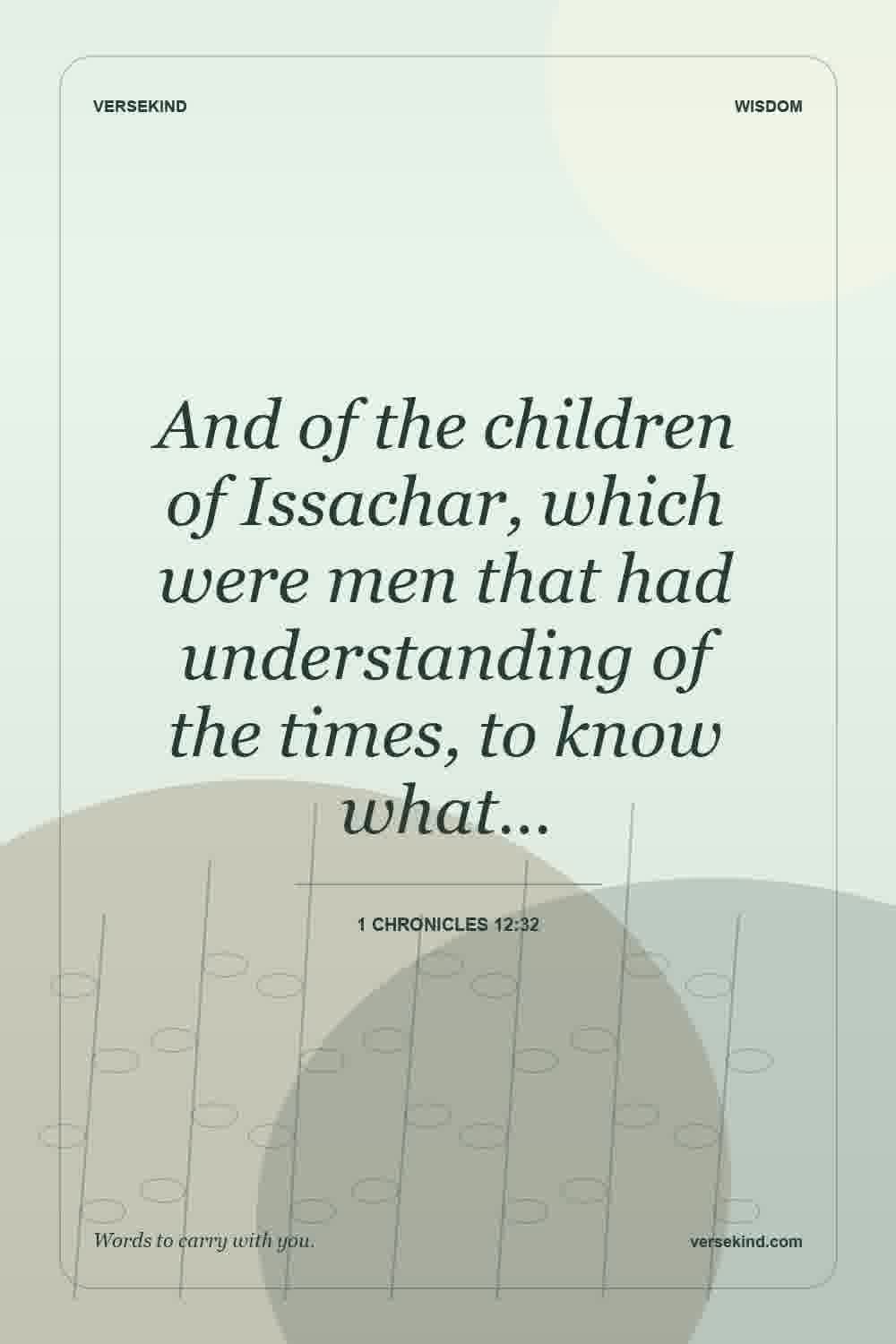 And of the children of Issachar, which were men that had understanding of the times, to know what… — 1 Chronicles 12:32