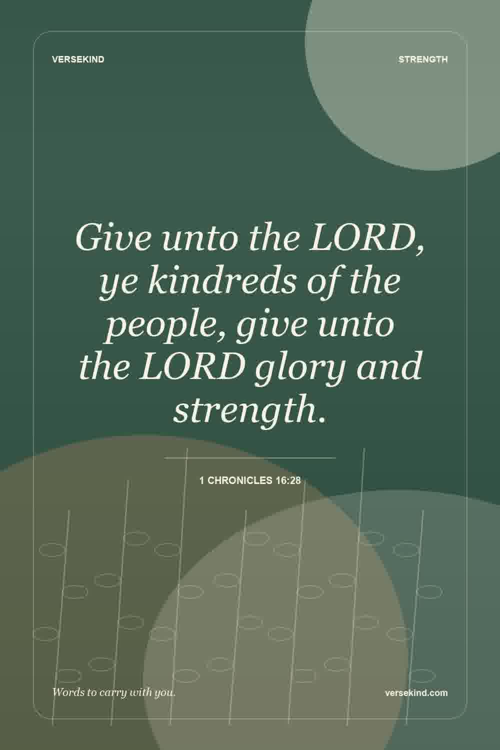 Give unto the LORD, ye kindreds of the people, give unto the LORD glory and strength. — 1 Chronicles 16:28