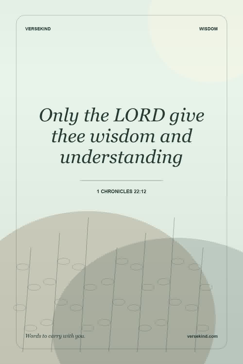 Only the LORD give thee wisdom and understanding — 1 Chronicles 22:12