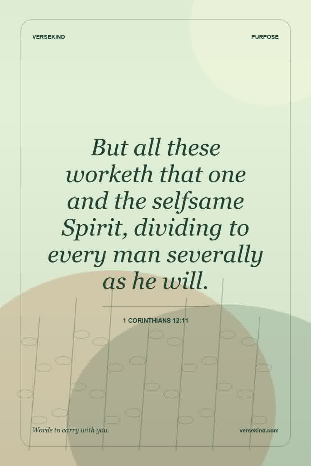 But all these worketh that one and the selfsame Spirit, dividing to every man severally as he will. — 1 Corinthians 12:11