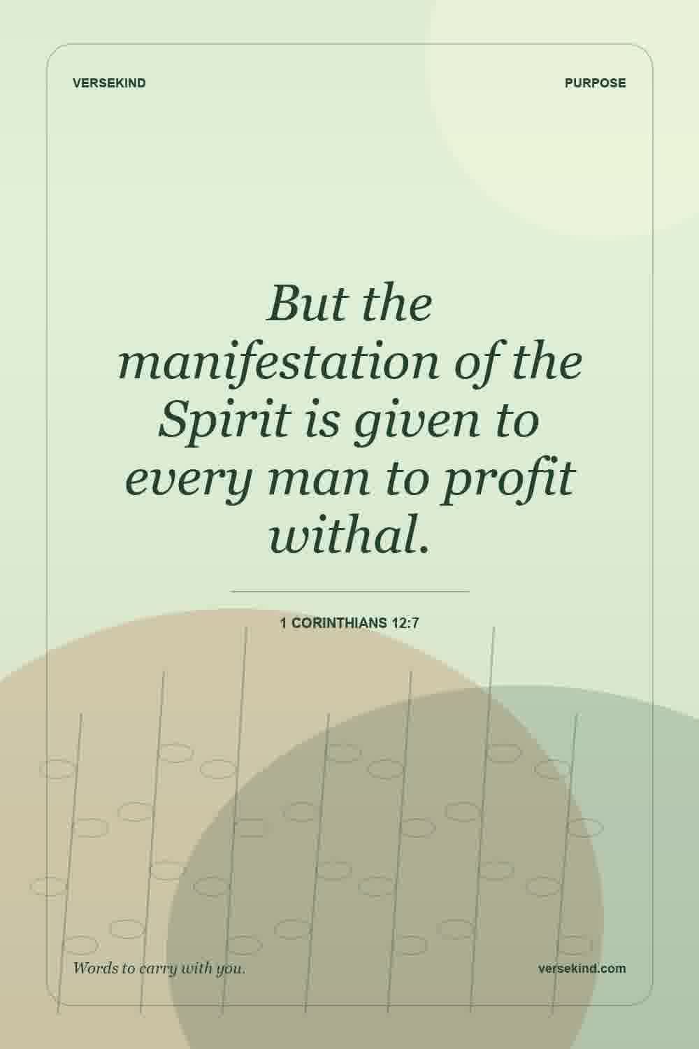 But the manifestation of the Spirit is given to every man to profit withal. — 1 Corinthians 12:7