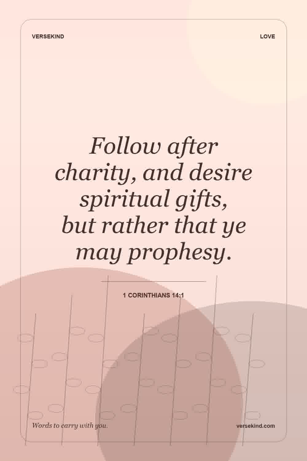 Follow after charity, and desire spiritual gifts, but rather that ye may prophesy. — 1 Corinthians 14:1