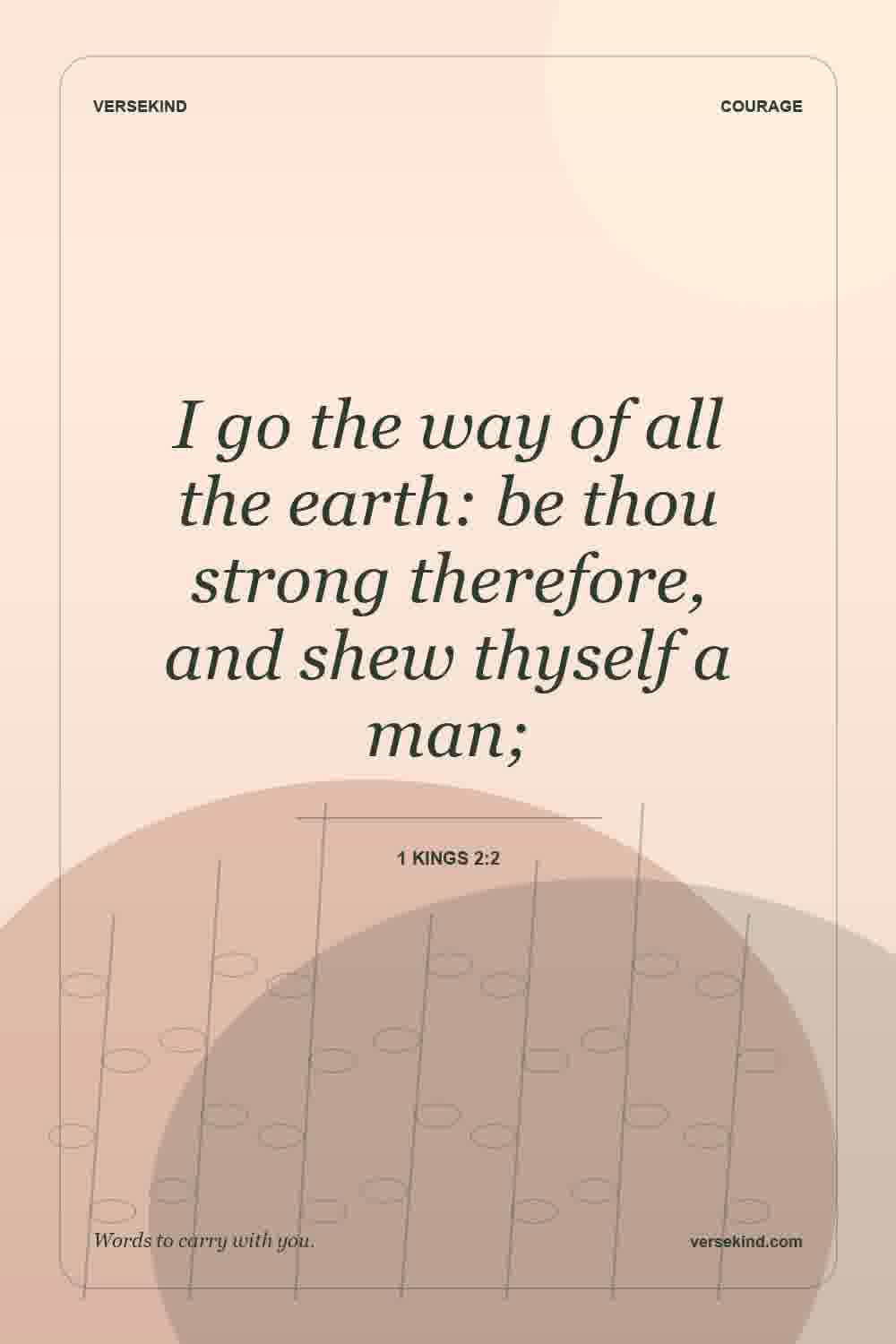 I go the way of all the earth: be thou strong therefore, and shew thyself a man; — 1 Kings 2:2