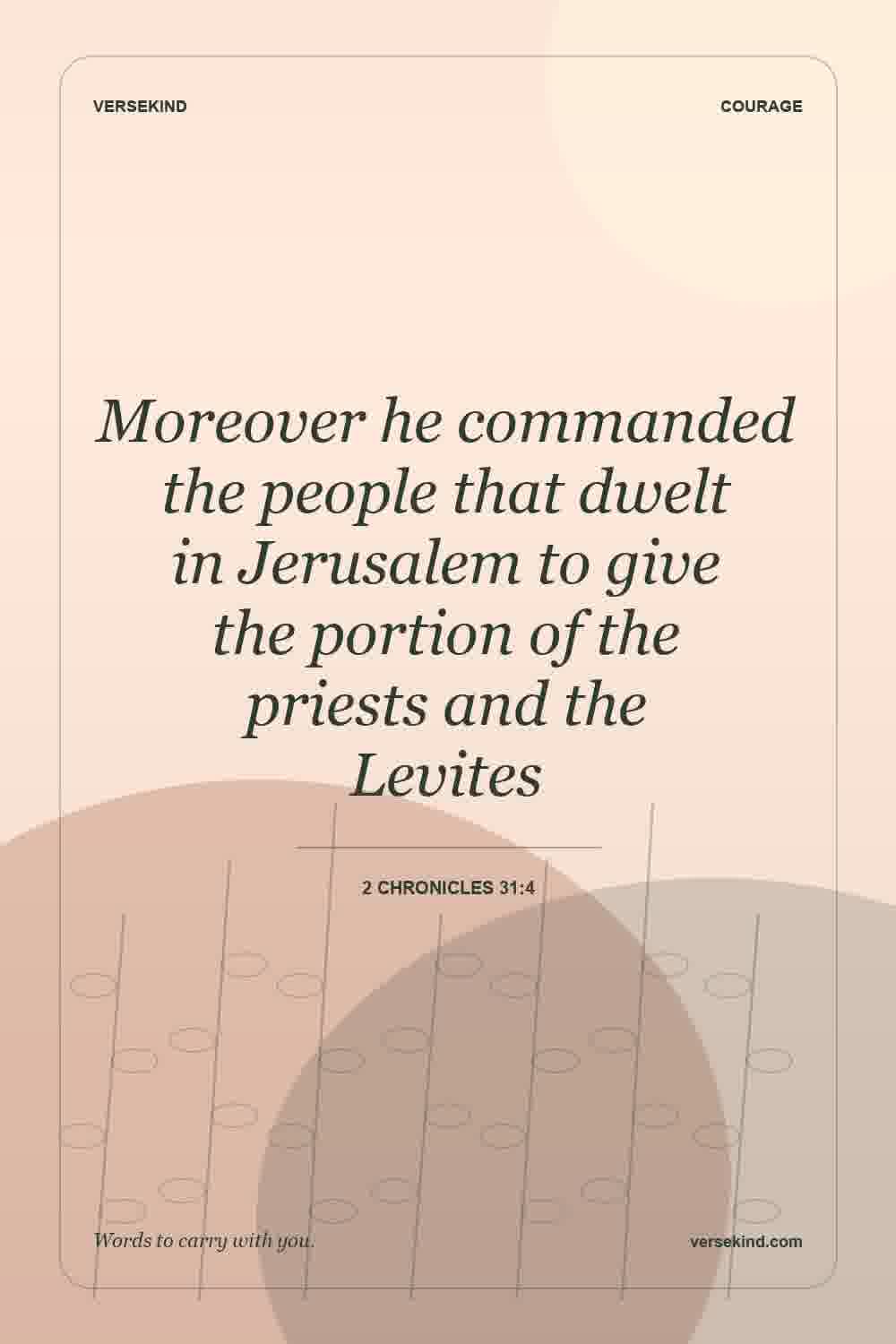 Moreover he commanded the people that dwelt in Jerusalem to give the portion of the priests and the Levites — 2 Chronicles 31:4
