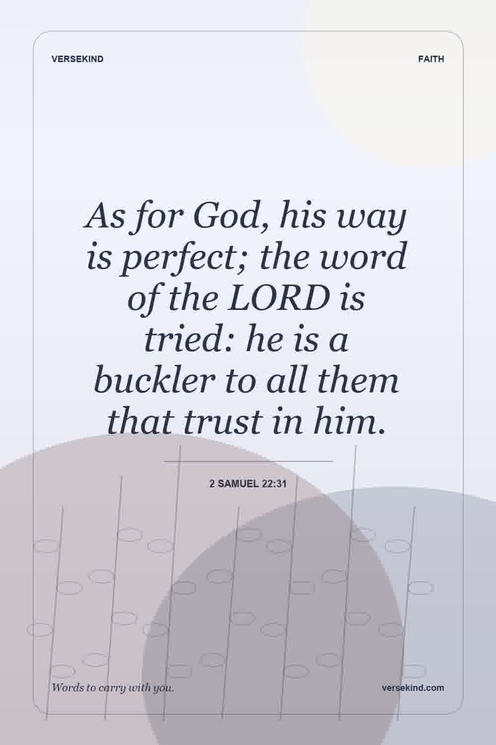 As for God, his way is perfect; the word of the LORD is tried: he is a buckler to all them that trust in him. — 2 Samuel 22:31