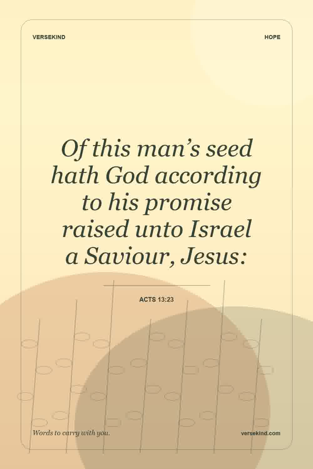 Of this man’s seed hath God according to his promise raised unto Israel a Saviour, Jesus: — Acts 13:23
