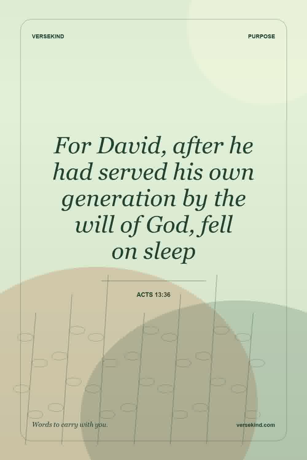For David, after he had served his own generation by the will of God, fell on sleep — Acts 13:36