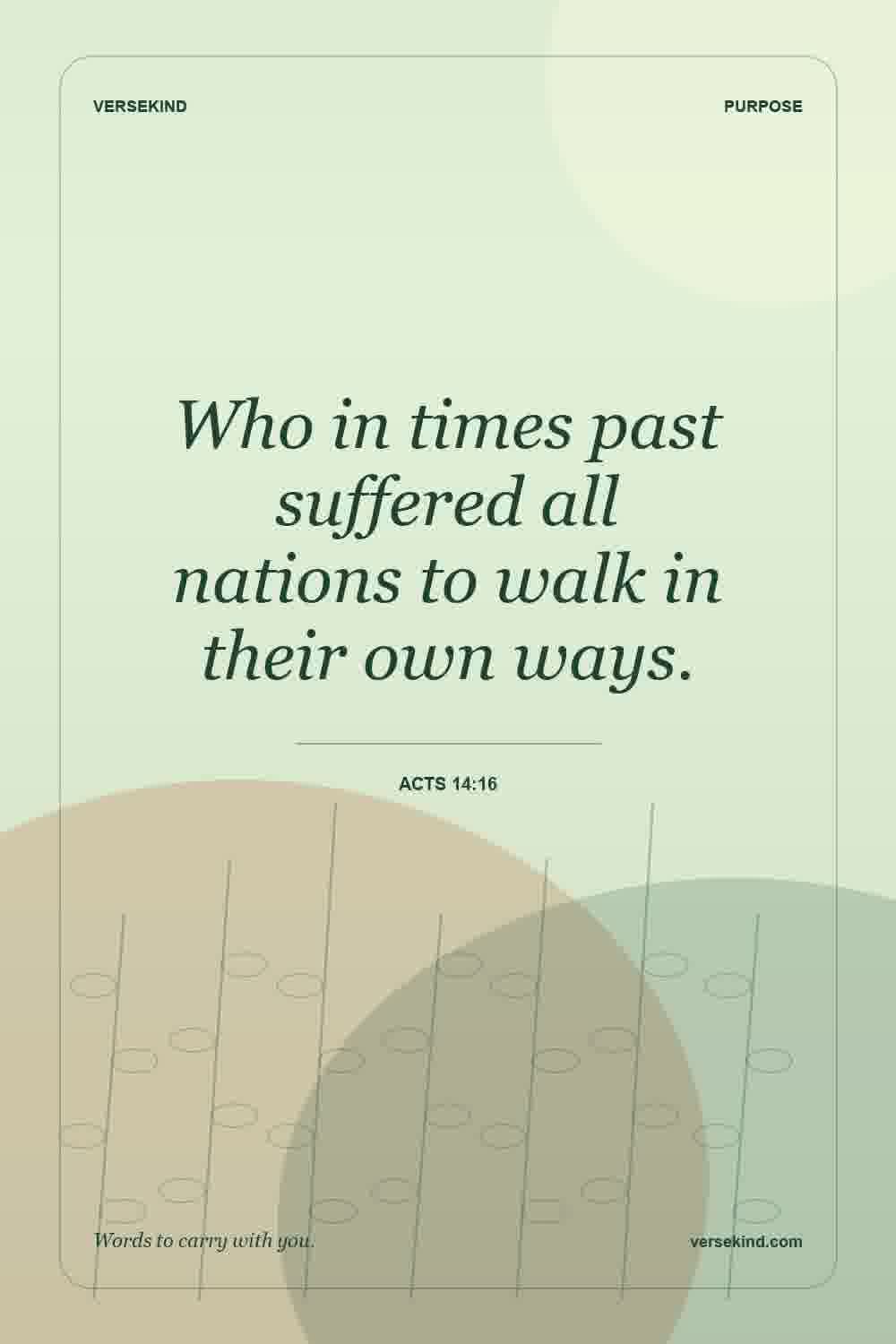 Who in times past suffered all nations to walk in their own ways. — Acts 14:16