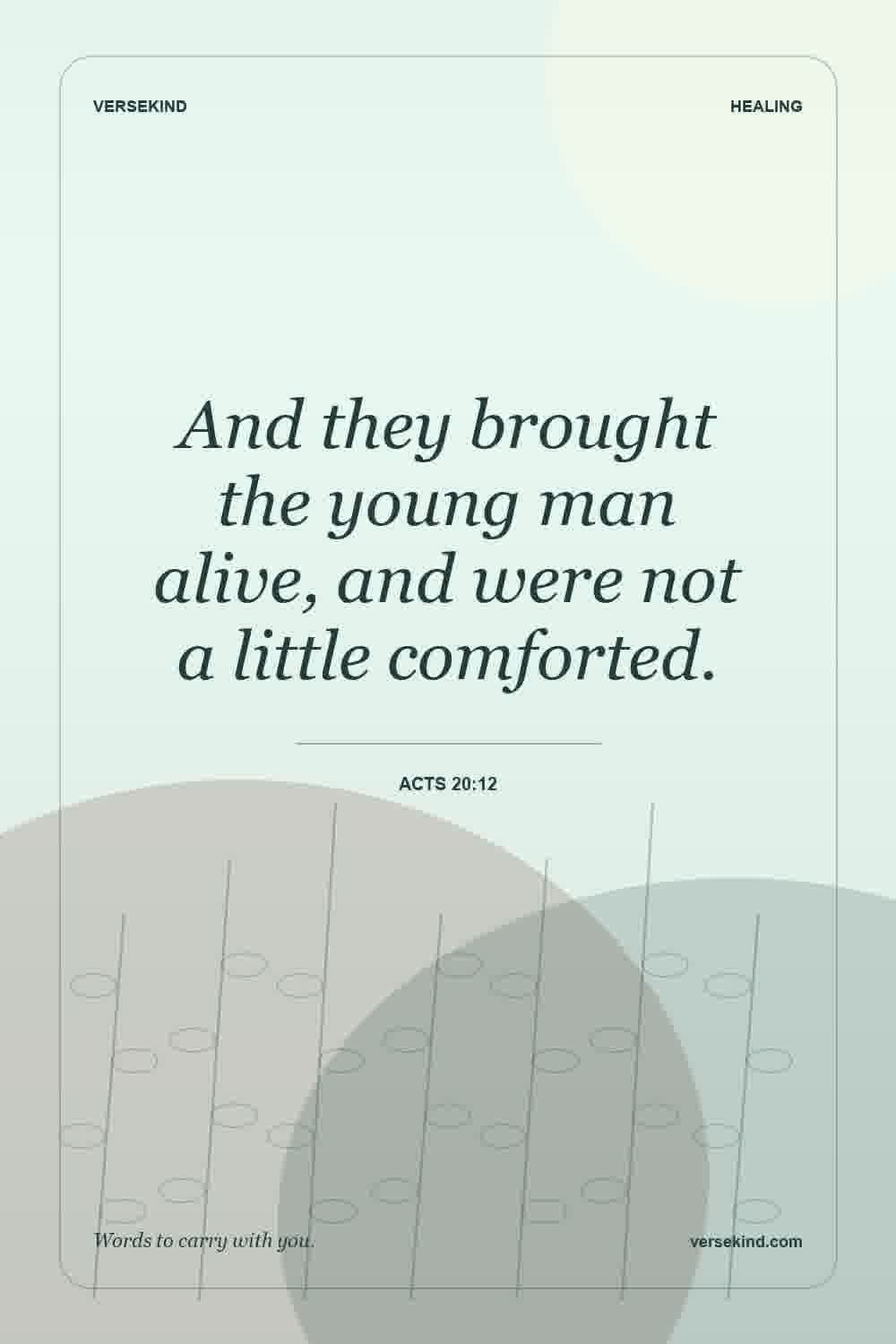 And they brought the young man alive, and were not a little comforted. — Acts 20:12