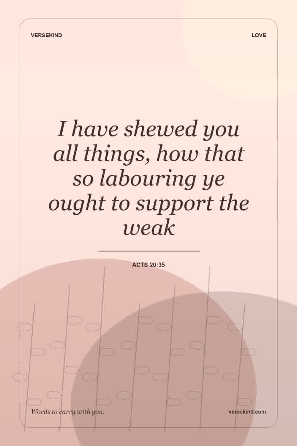 I have shewed you all things, how that so labouring ye ought to support the weak — Acts 20:35