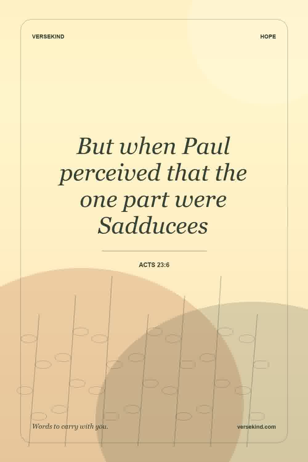 But when Paul perceived that the one part were Sadducees — Acts 23:6