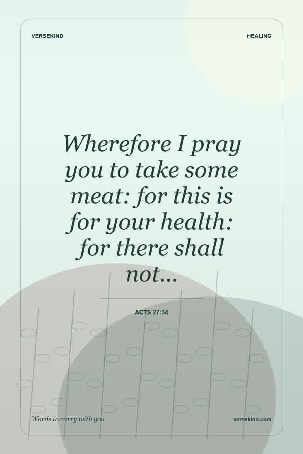 Wherefore I pray you to take some meat: for this is for your health: for there shall not… — Acts 27:34