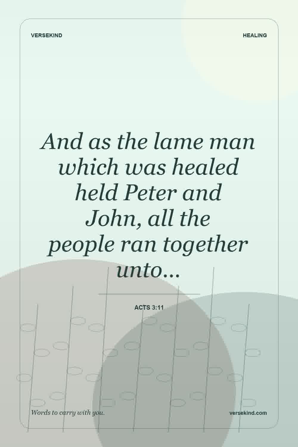 And as the lame man which was healed held Peter and John, all the people ran together unto… — Acts 3:11