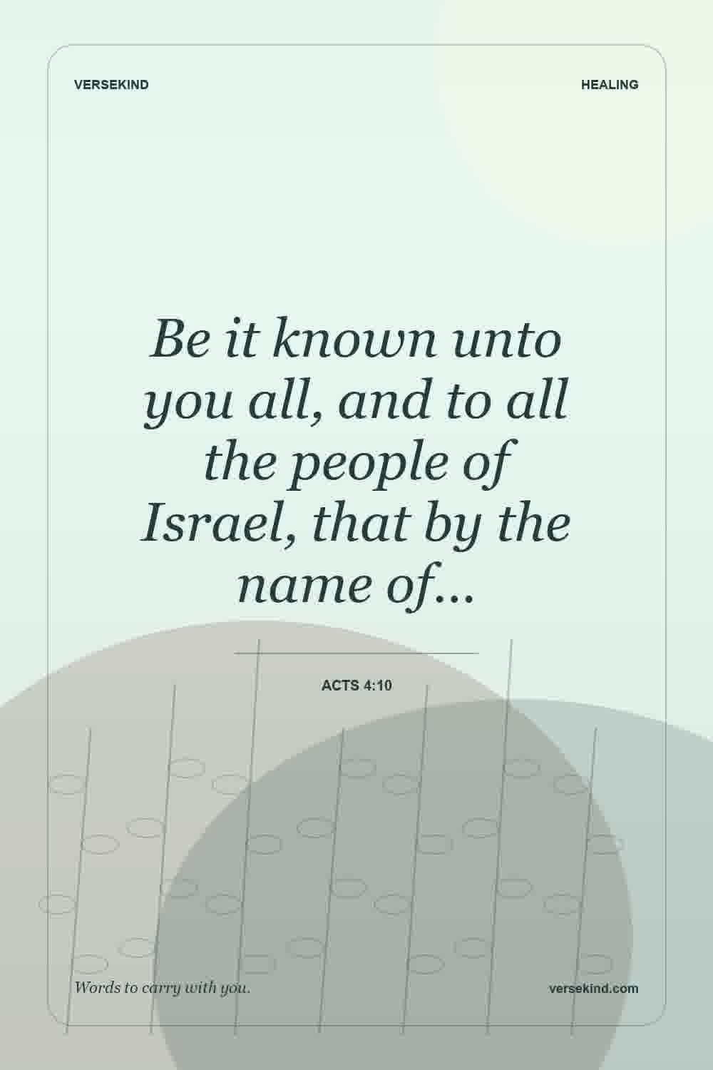 Be it known unto you all, and to all the people of Israel, that by the name of… — Acts 4:10
