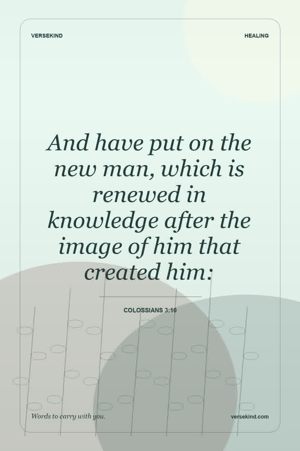 And have put on the new man, which is renewed in knowledge after the image of him that created him: — Colossians 3:10