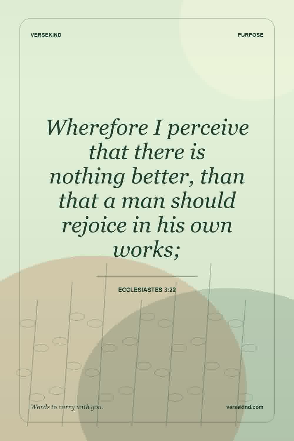 Wherefore I perceive that there is nothing better, than that a man should rejoice in his own works; — Ecclesiastes 3:22
