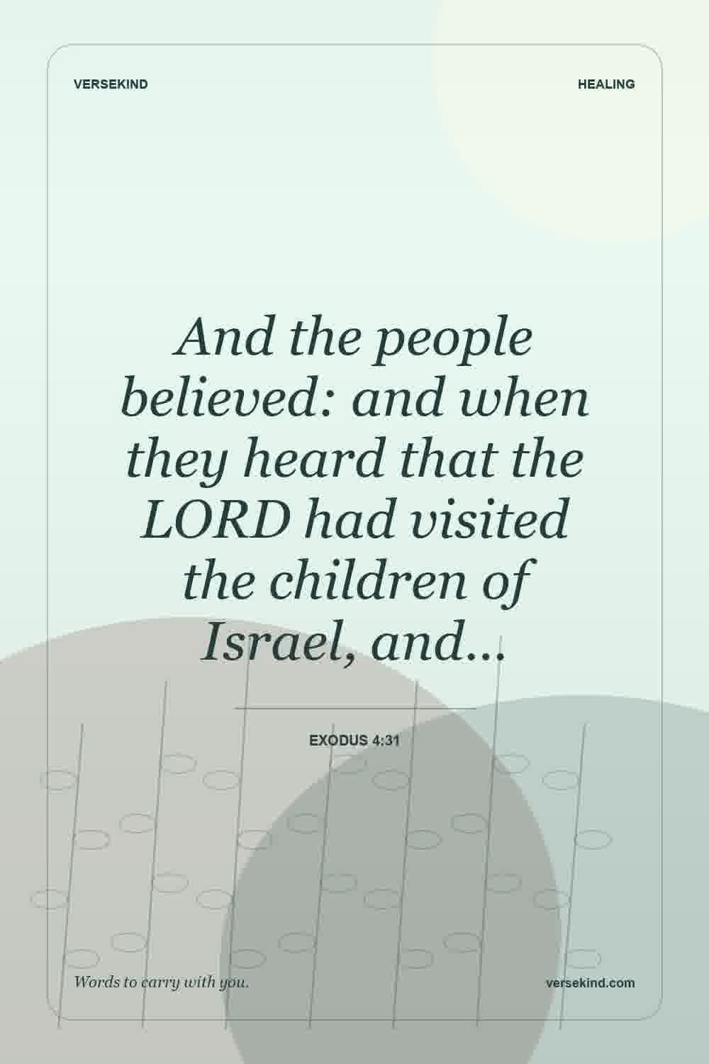 And the people believed: and when they heard that the LORD had visited the children of Israel, and… — Exodus 4:31