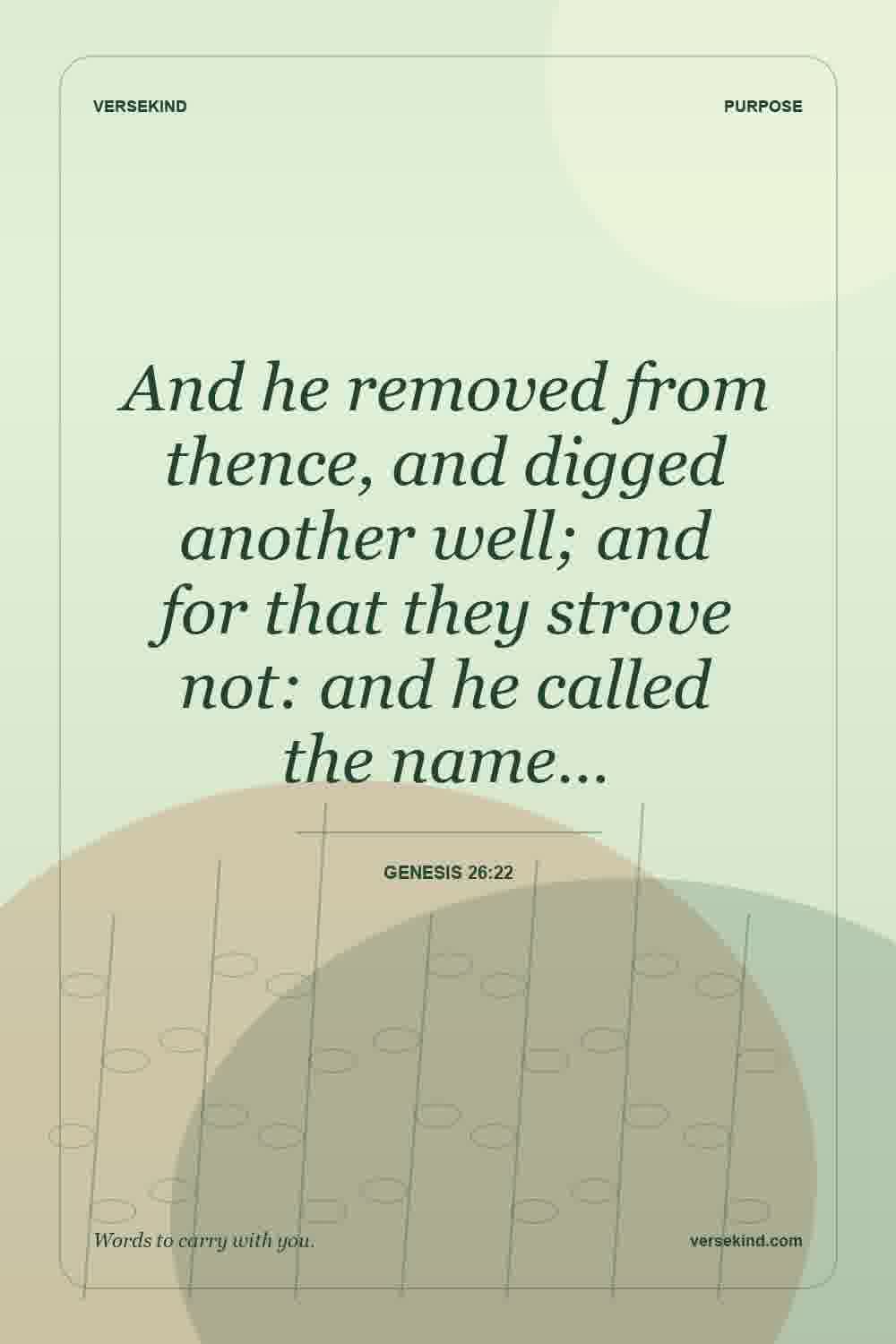 And he removed from thence, and digged another well; and for that they strove not: and he called the name… — Genesis 26:22