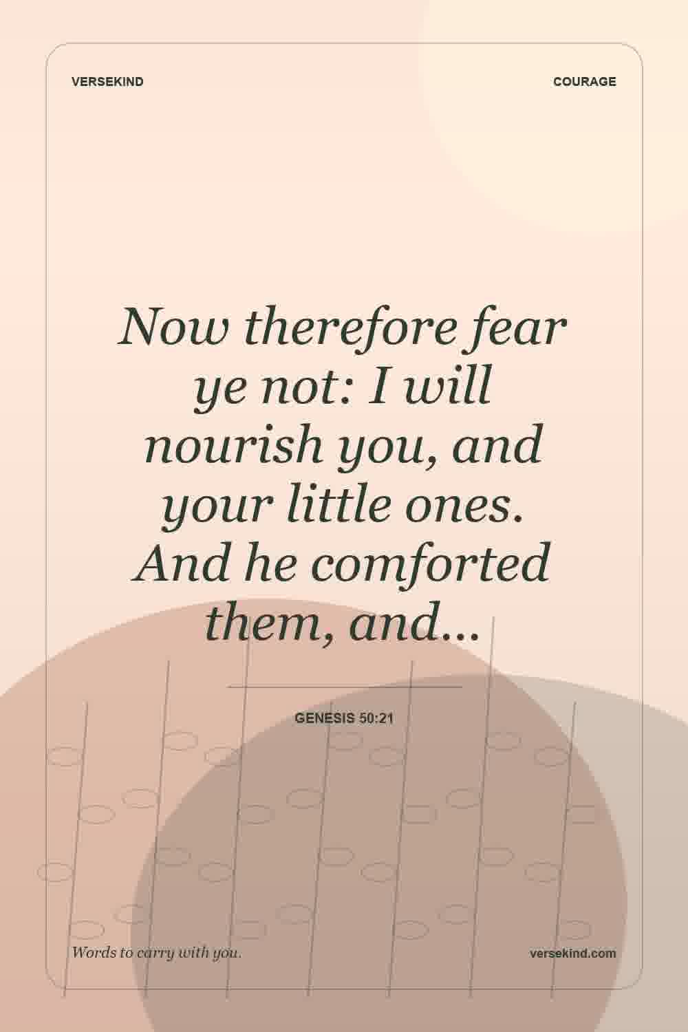 Now therefore fear ye not: I will nourish you, and your little ones. And he comforted them, and… — Genesis 50:21