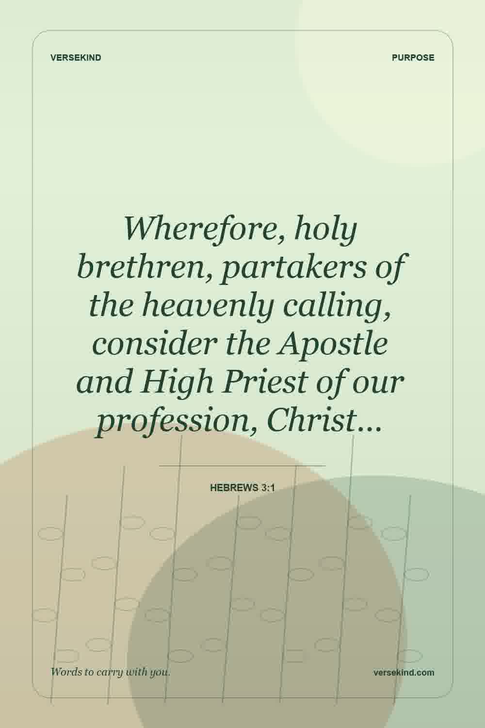 Wherefore, holy brethren, partakers of the heavenly calling, consider the Apostle and High Priest of our profession, Christ… — Hebrews 3:1
