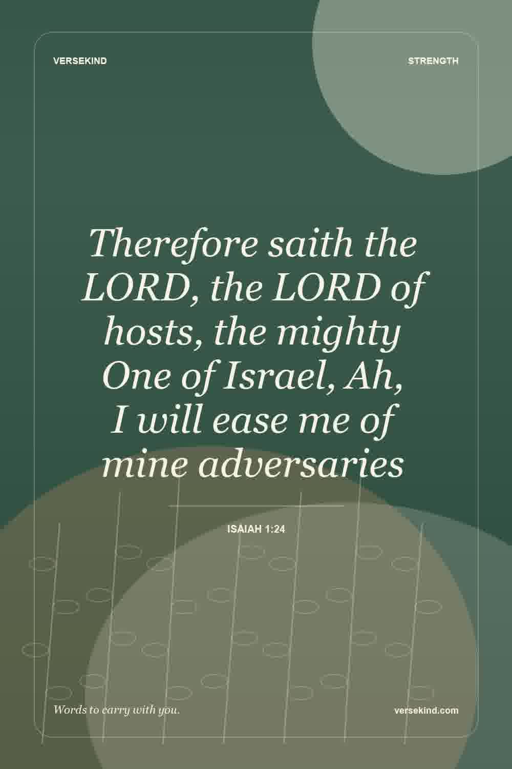 Therefore saith the LORD, the LORD of hosts, the mighty One of Israel, Ah, I will ease me of mine adversaries — Isaiah 1:24