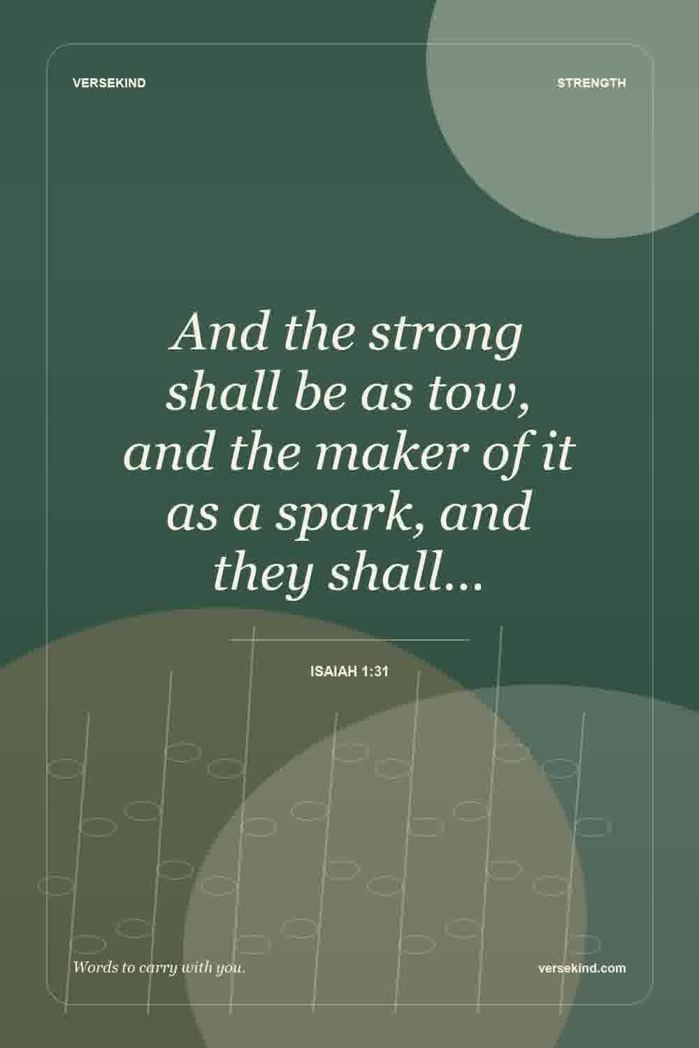 And the strong shall be as tow, and the maker of it as a spark, and they shall… — Isaiah 1:31