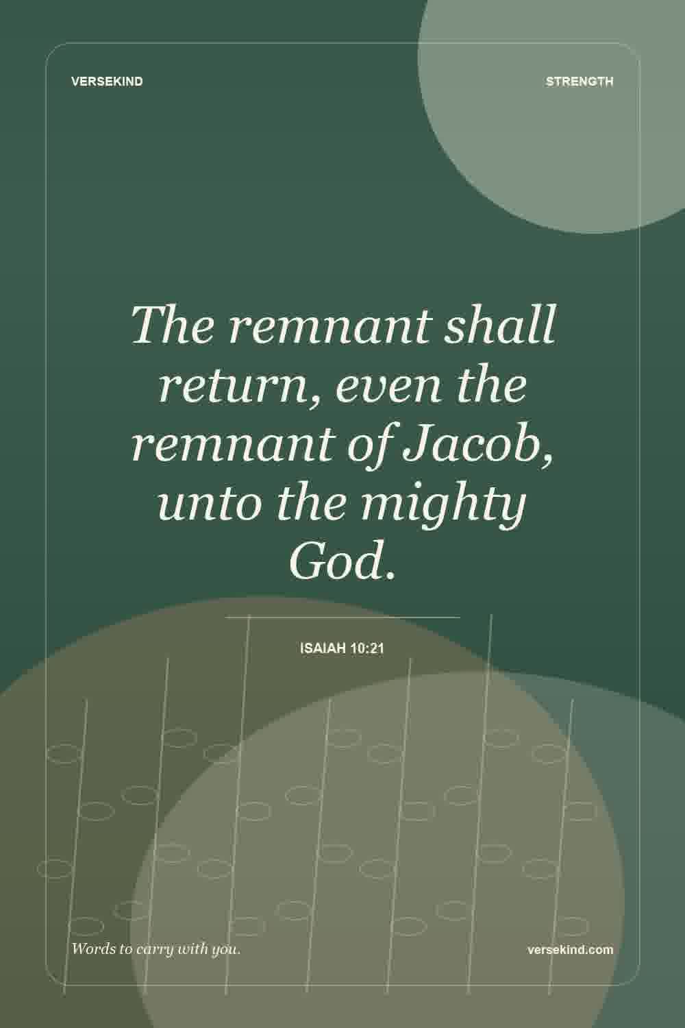 The remnant shall return, even the remnant of Jacob, unto the mighty God. — Isaiah 10:21
