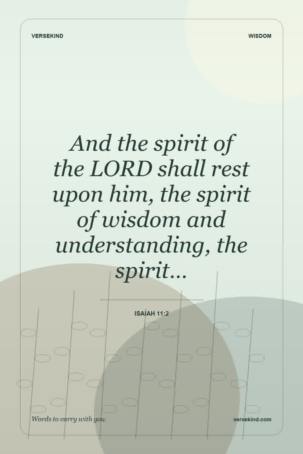 And the spirit of the LORD shall rest upon him, the spirit of wisdom and understanding, the spirit… — Isaiah 11:2