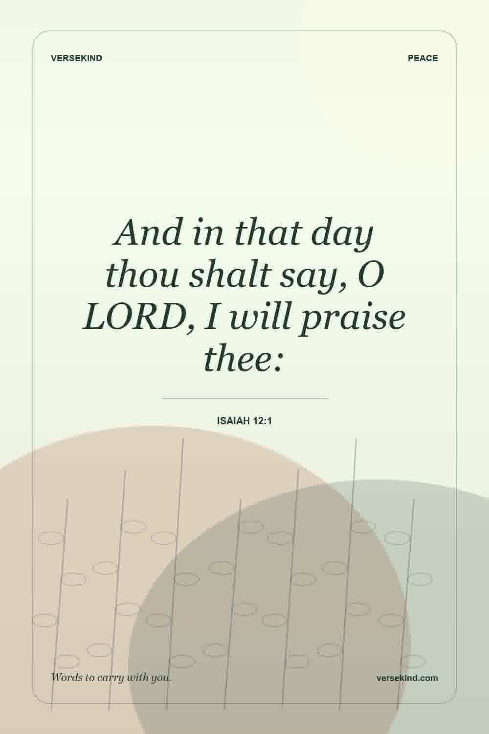 And in that day thou shalt say, O LORD, I will praise thee: — Isaiah 12:1