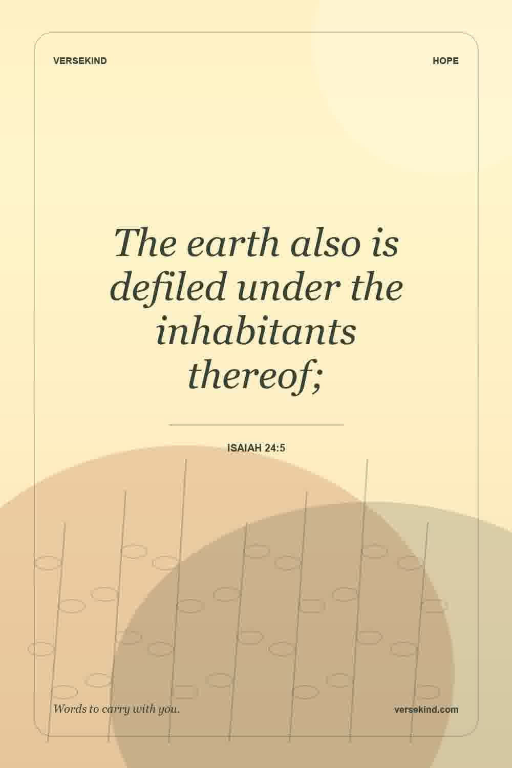 The earth also is defiled under the inhabitants thereof; — Isaiah 24:5