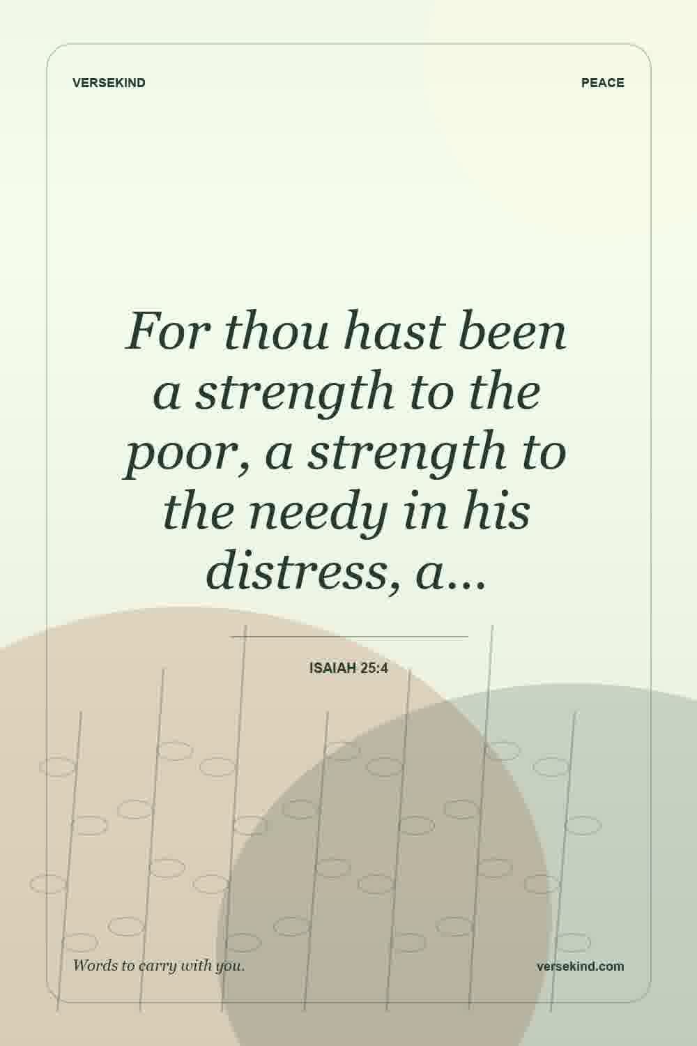 For thou hast been a strength to the poor, a strength to the needy in his distress, a… — Isaiah 25:4