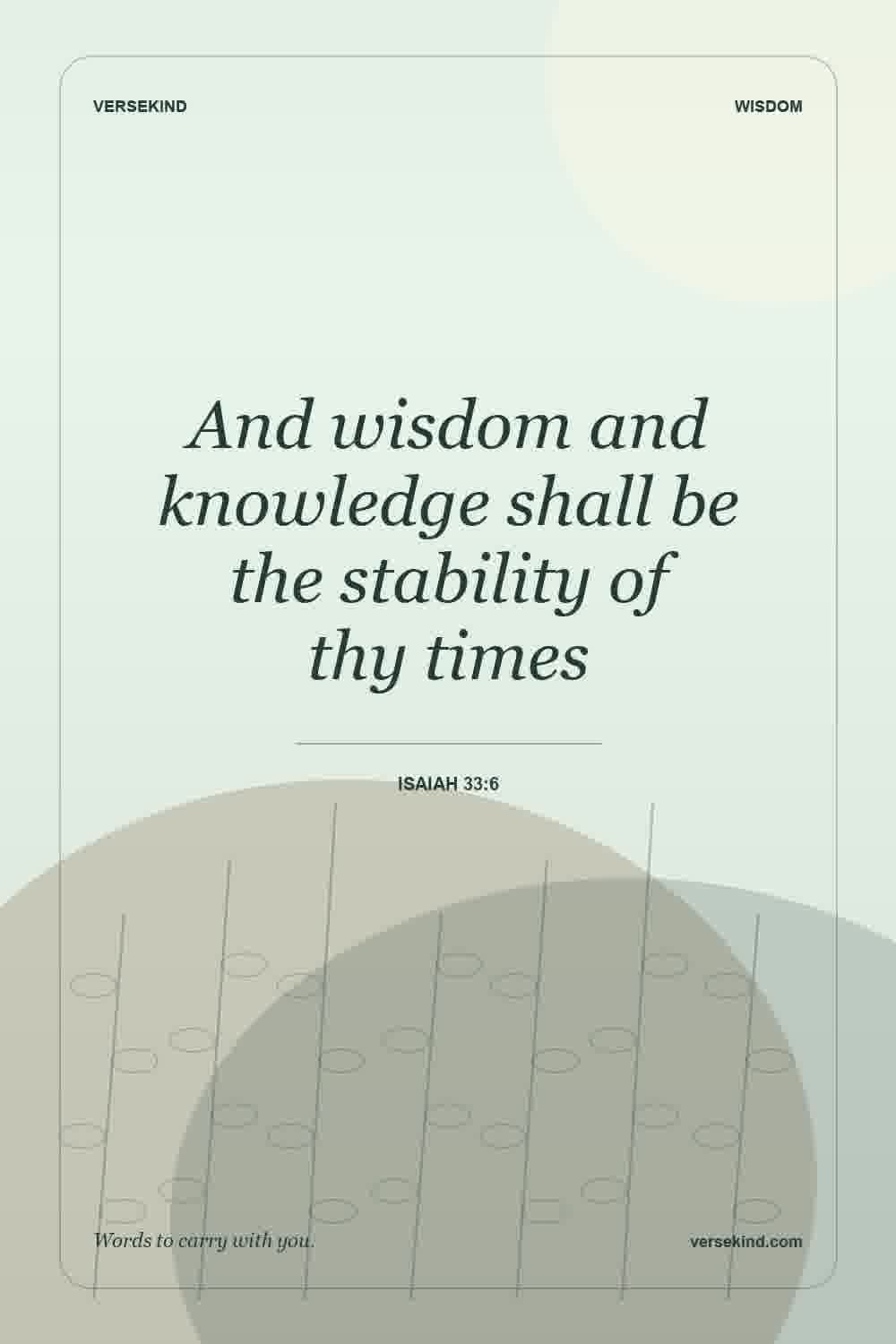 And wisdom and knowledge shall be the stability of thy times — Isaiah 33:6