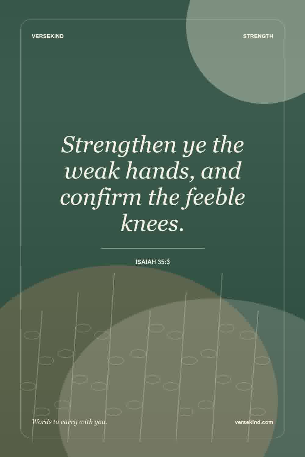 Strengthen ye the weak hands, and confirm the feeble knees. — Isaiah 35:3