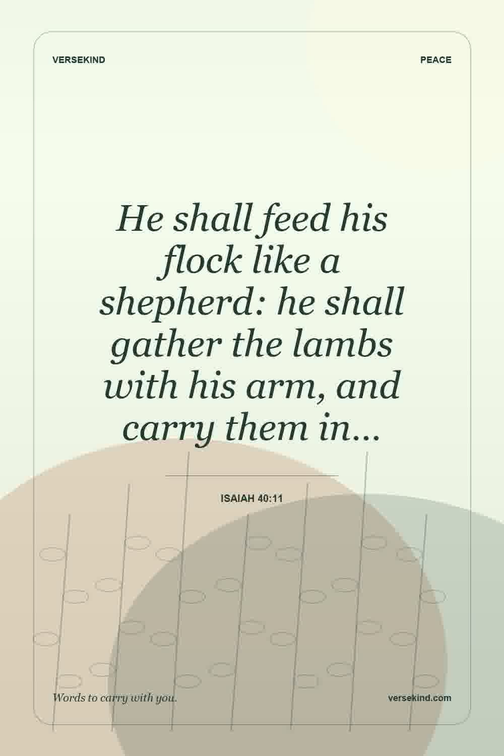 He shall feed his flock like a shepherd: he shall gather the lambs with his arm, and carry them in… — Isaiah 40:11
