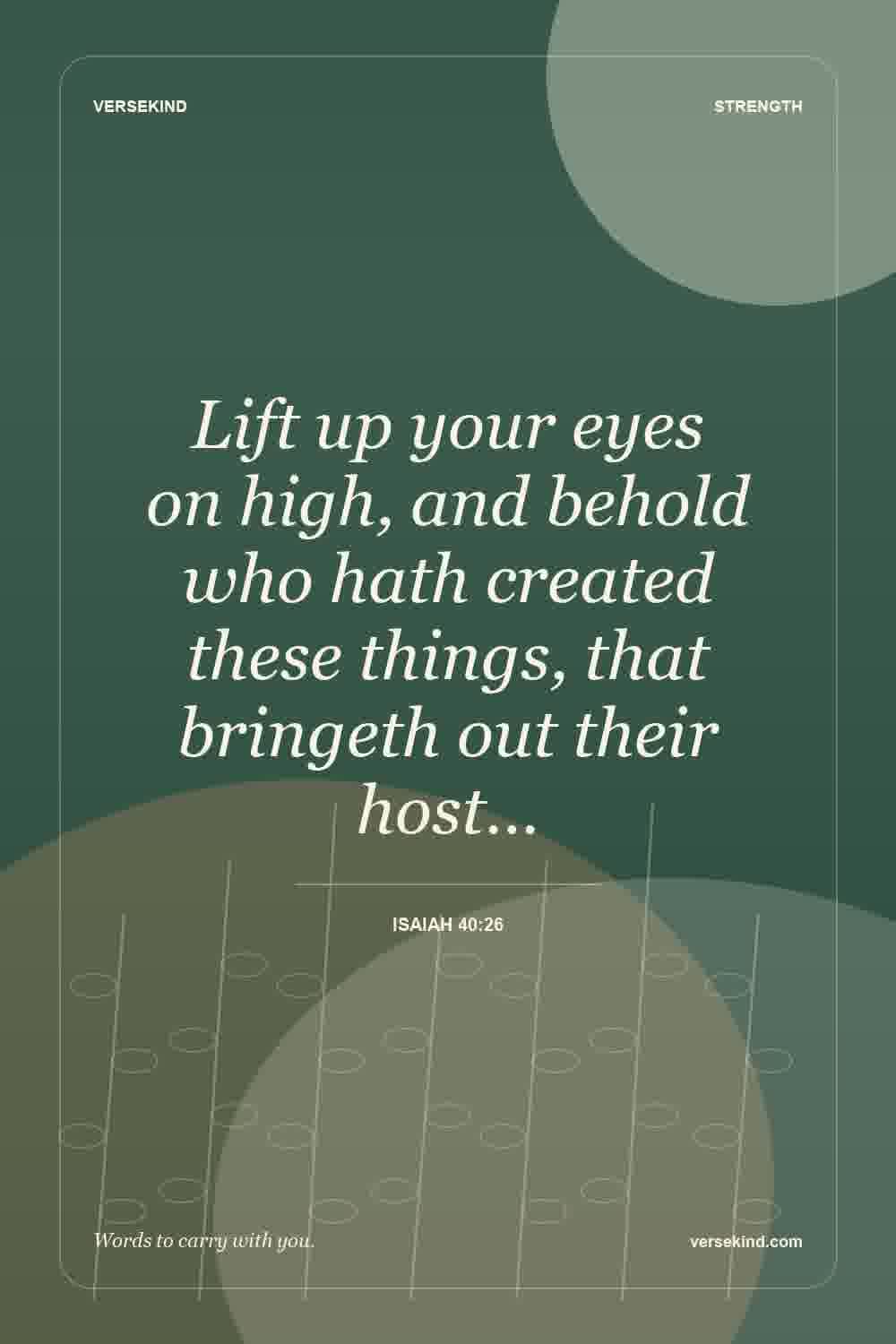 Lift up your eyes on high, and behold who hath created these things, that bringeth out their host… — Isaiah 40:26
