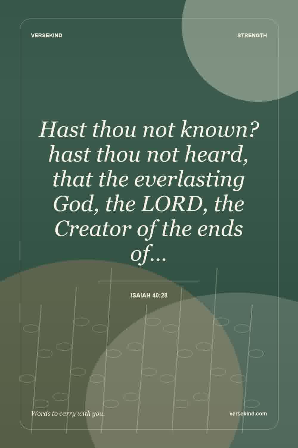 Hast thou not known? hast thou not heard, that the everlasting God, the LORD, the Creator of the ends of… — Isaiah 40:28