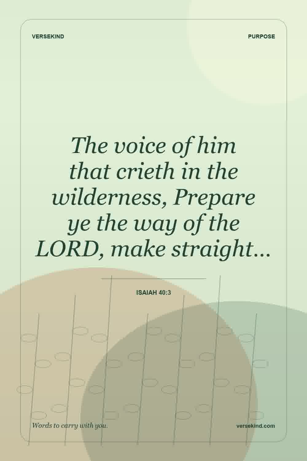 The voice of him that crieth in the wilderness, Prepare ye the way of the LORD, make straight… — Isaiah 40:3