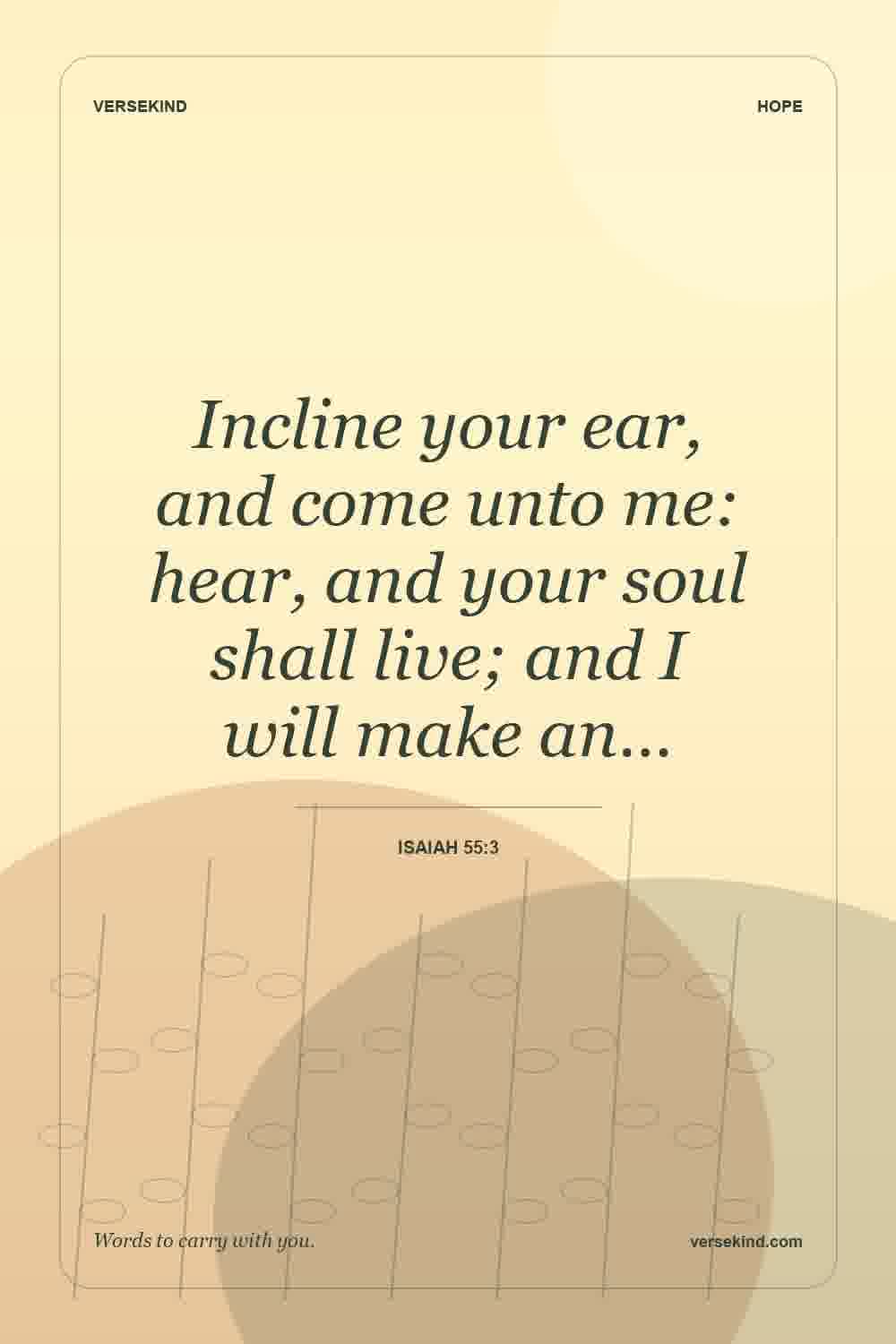 Incline your ear, and come unto me: hear, and your soul shall live; and I will make an… — Isaiah 55:3