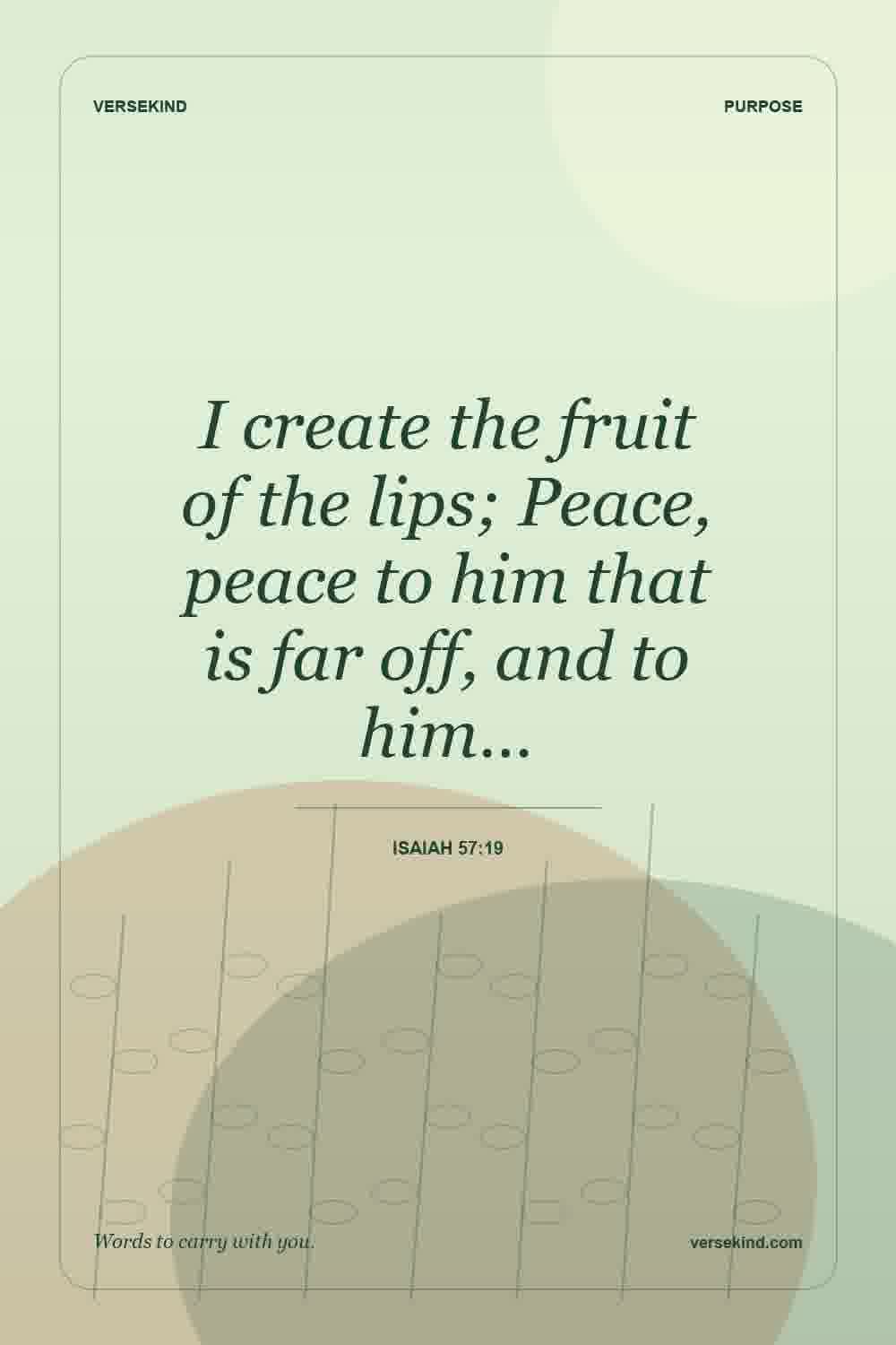 I create the fruit of the lips; Peace, peace to him that is far off, and to him… — Isaiah 57:19