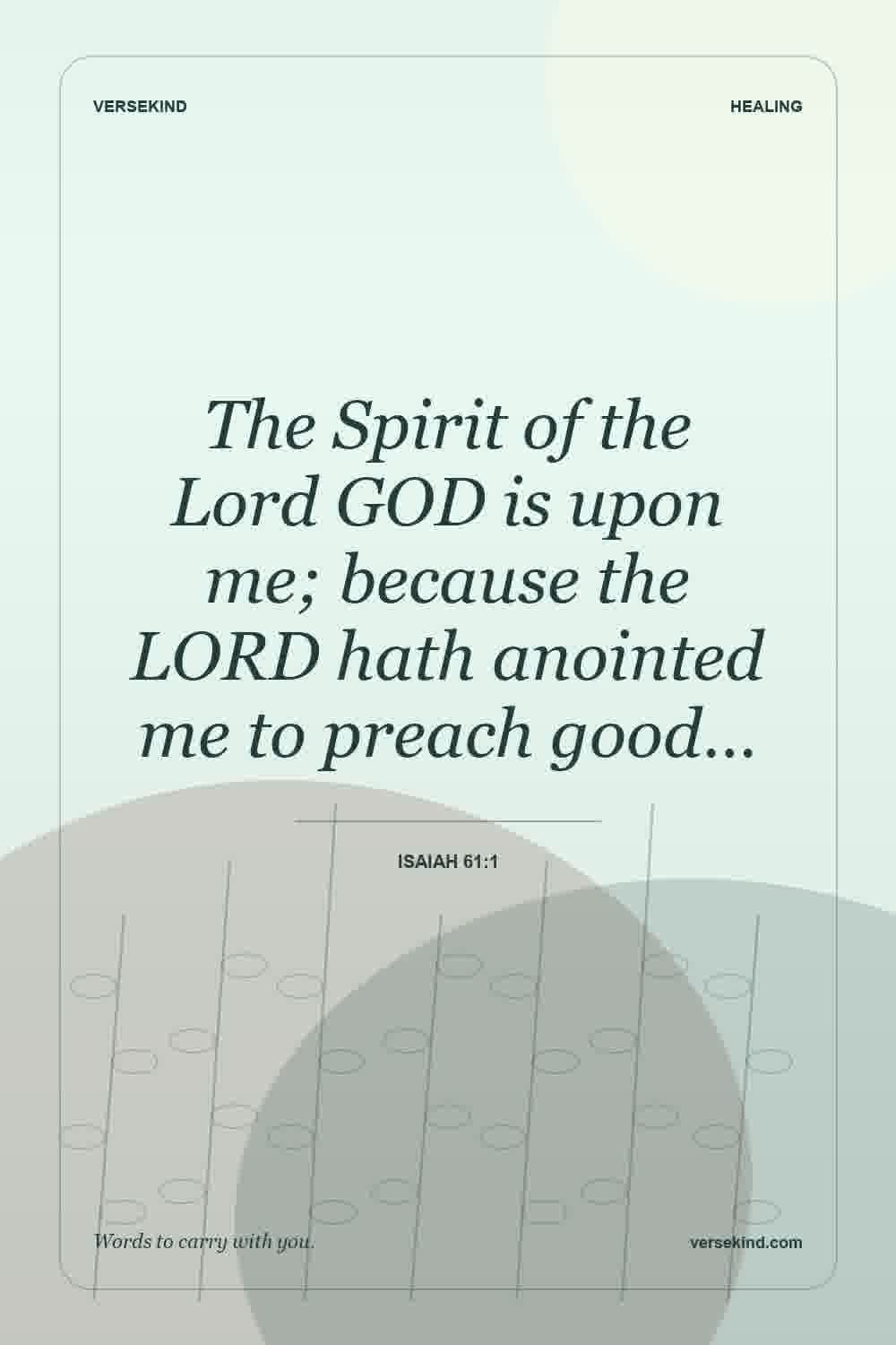 The Spirit of the Lord GOD is upon me; because the LORD hath anointed me to preach good… — Isaiah 61:1