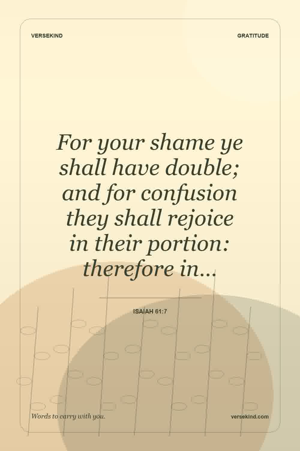 For your shame ye shall have double; and for confusion they shall rejoice in their portion: therefore in… — Isaiah 61:7