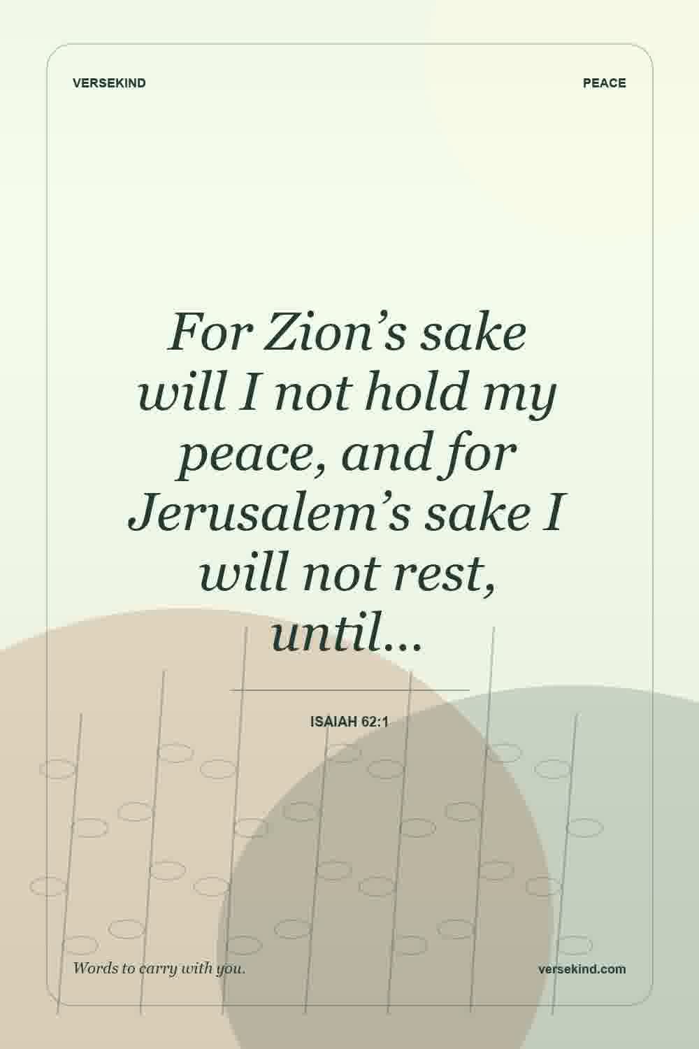 For Zion’s sake will I not hold my peace, and for Jerusalem’s sake I will not rest, until… — Isaiah 62:1