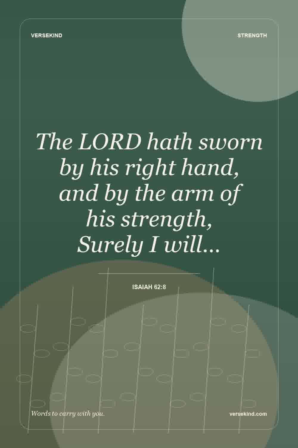 The LORD hath sworn by his right hand, and by the arm of his strength, Surely I will… — Isaiah 62:8
