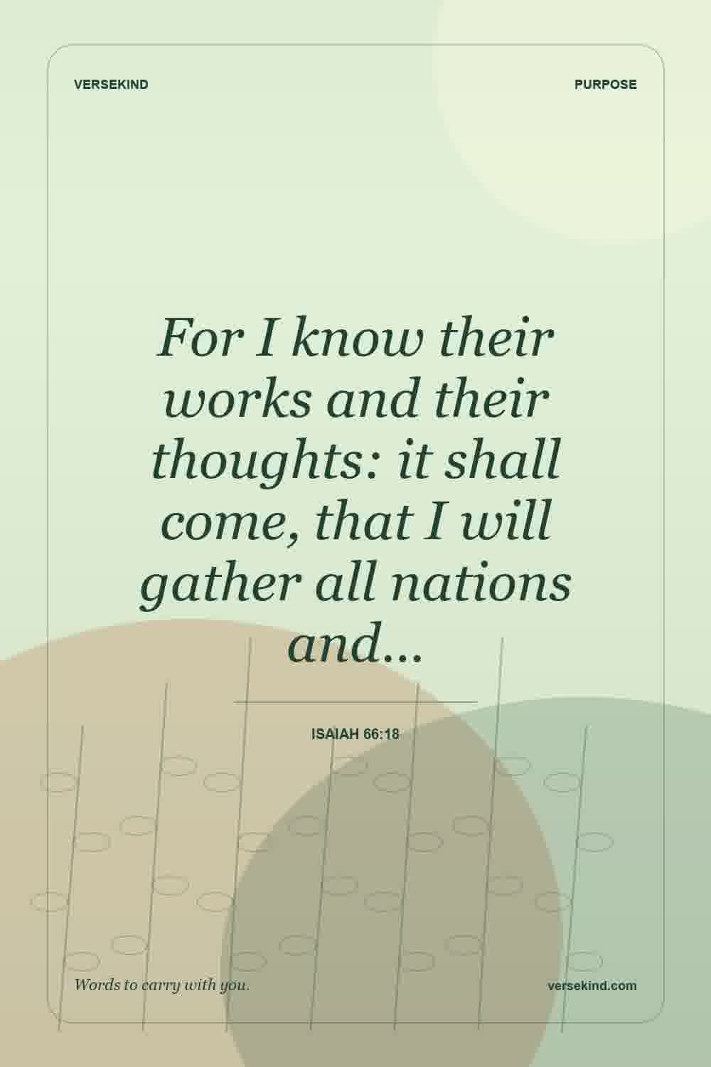 For I know their works and their thoughts: it shall come, that I will gather all nations and… — Isaiah 66:18