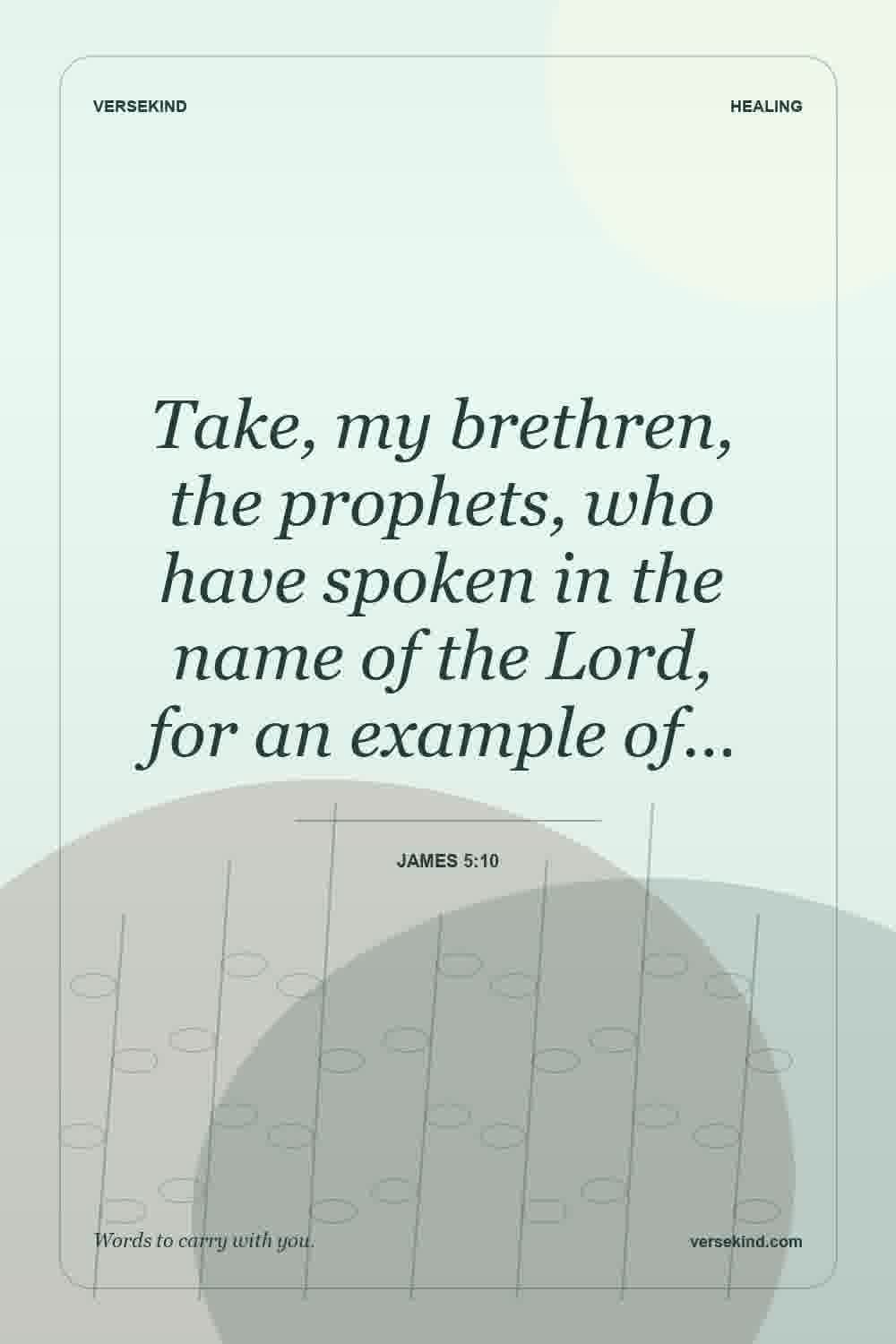 Take, my brethren, the prophets, who have spoken in the name of the Lord, for an example of… — James 5:10