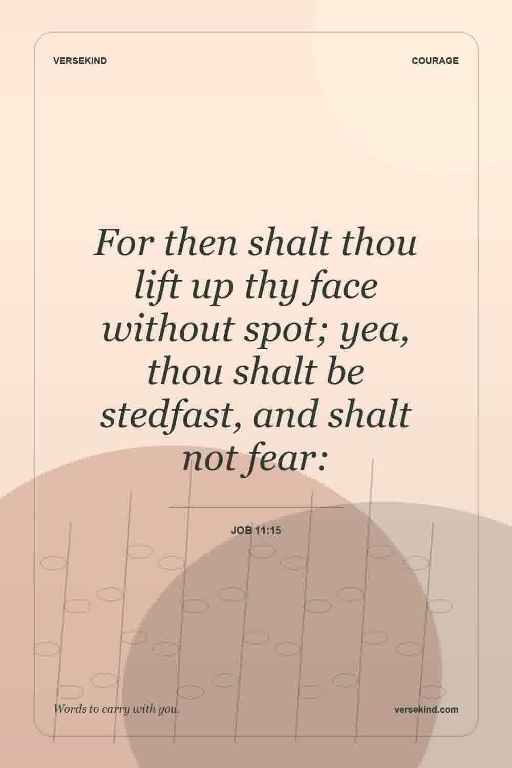 For then shalt thou lift up thy face without spot; yea, thou shalt be stedfast, and shalt not fear: — Job 11:15