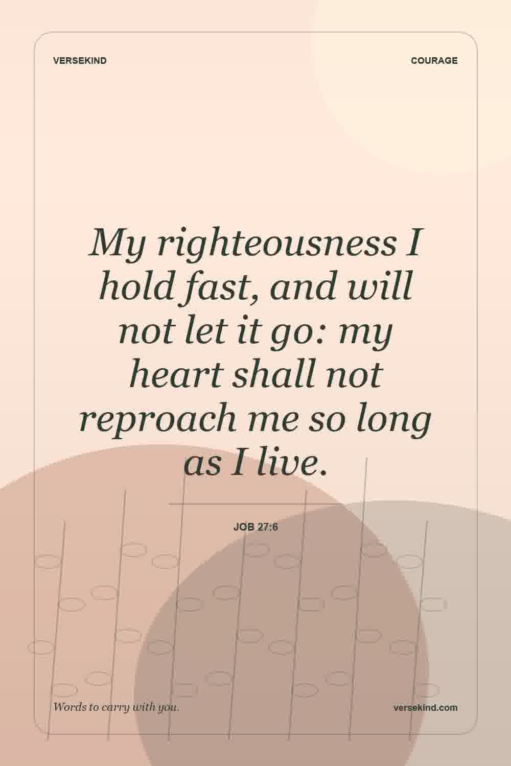 My righteousness I hold fast, and will not let it go: my heart shall not reproach me so long as I live. — Job 27:6