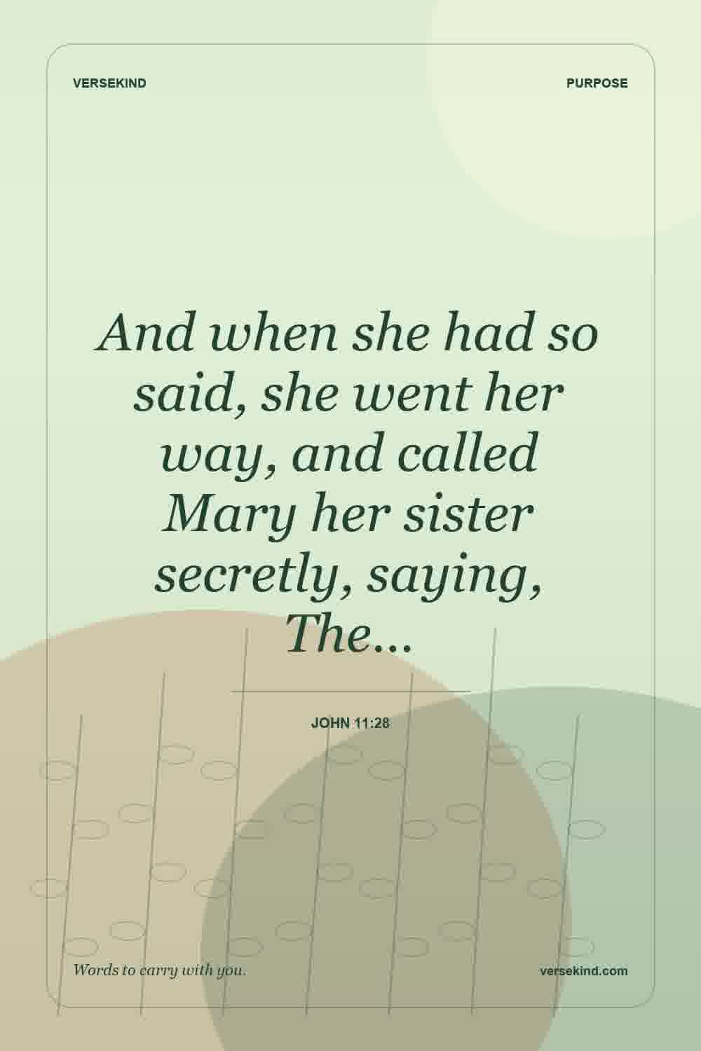 And when she had so said, she went her way, and called Mary her sister secretly, saying, The… — John 11:28