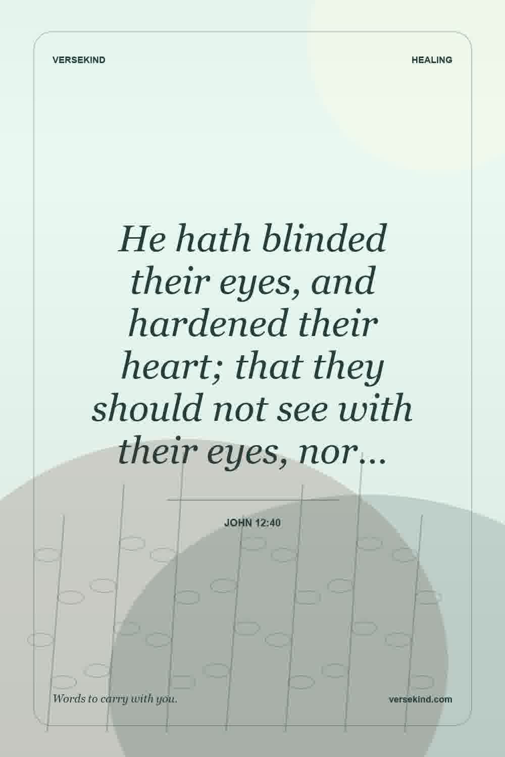 He hath blinded their eyes, and hardened their heart; that they should not see with their eyes, nor… — John 12:40