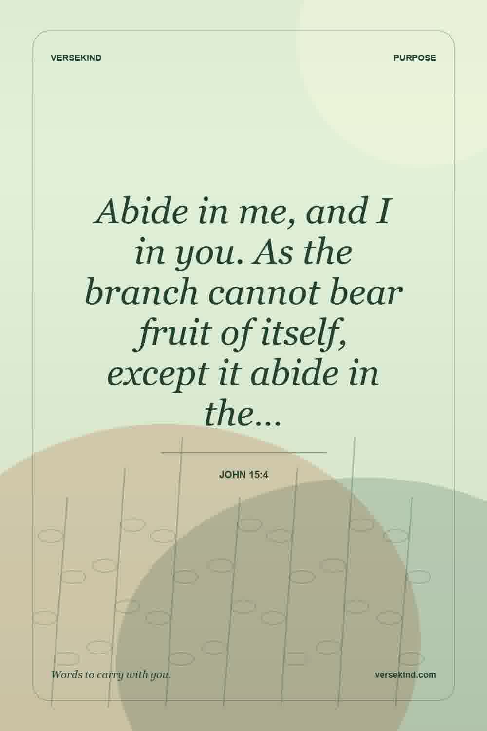 Abide in me, and I in you. As the branch cannot bear fruit of itself, except it abide in the… — John 15:4